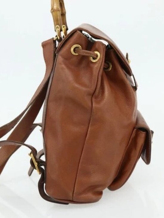 GUCCI Bamboo Backpack Leather Brown Gold 003 3444 0030 Auth bs35138 main image 8